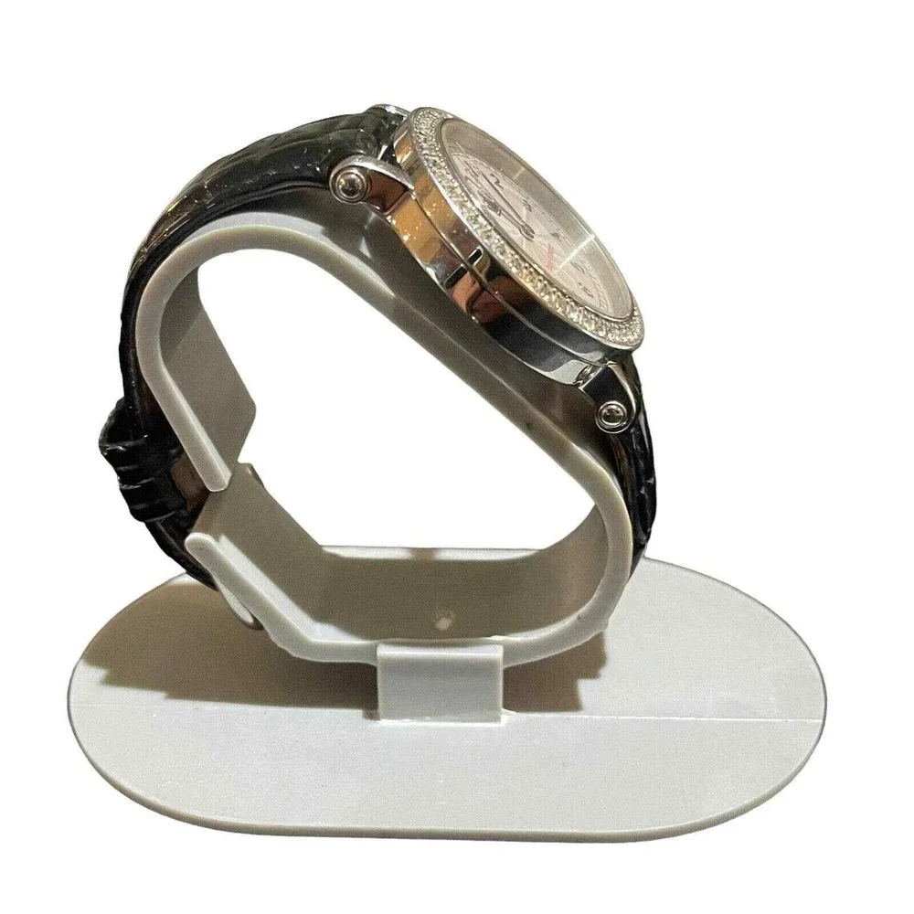 Juicy Couture Women's Watch Black Leather‎ Band Rhinestone Bezel Crown Logo
